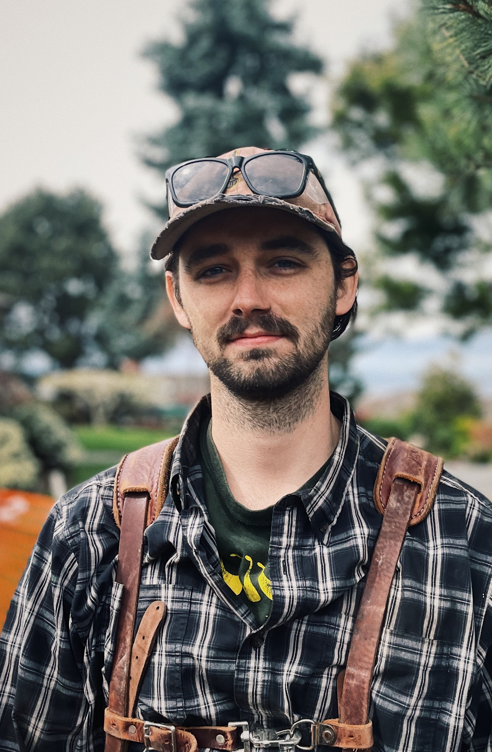 Suspenders help hold a heavy tool belt